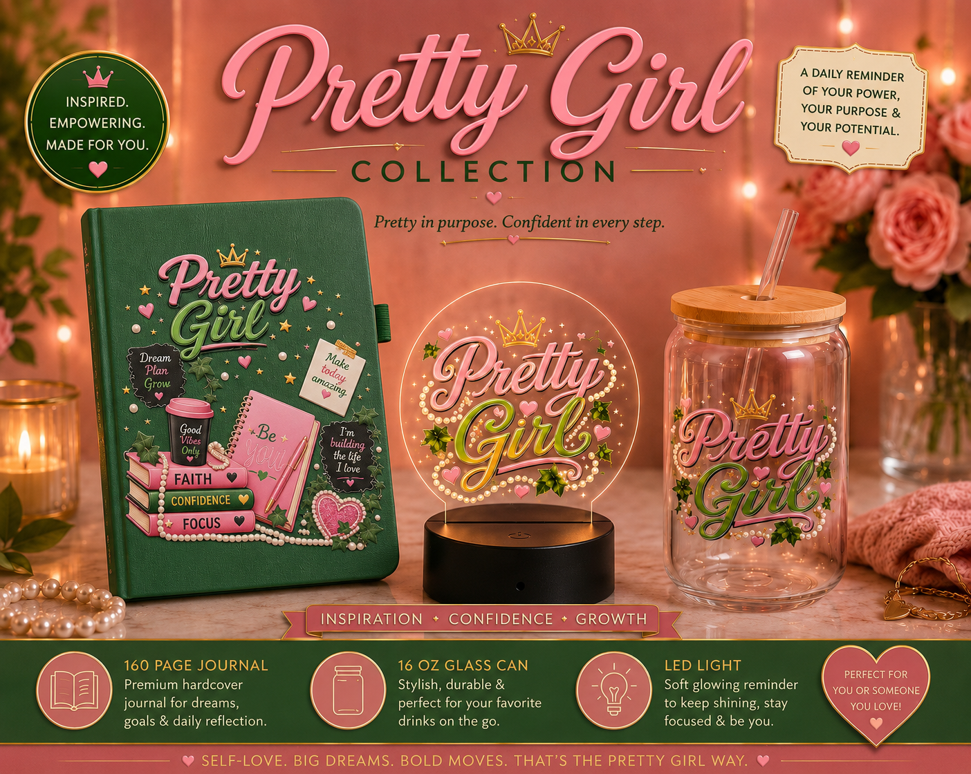 Pretty Girl Journal | Inspirational Hardcover Journal for Women & Girls