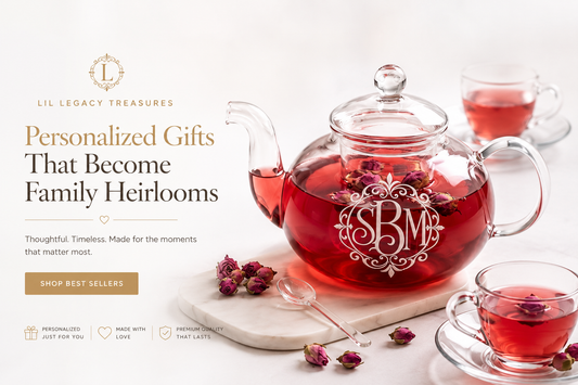 Personalized Glass Tea Set with Teapot, Warmer & 4 Cups