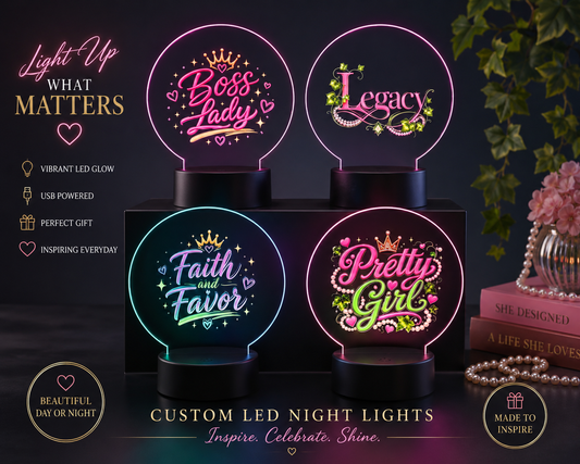 Inspirational LED Light | Legacy, Pretty Girl, Becoming Her, Faith & Favor & Boss Lady Designs