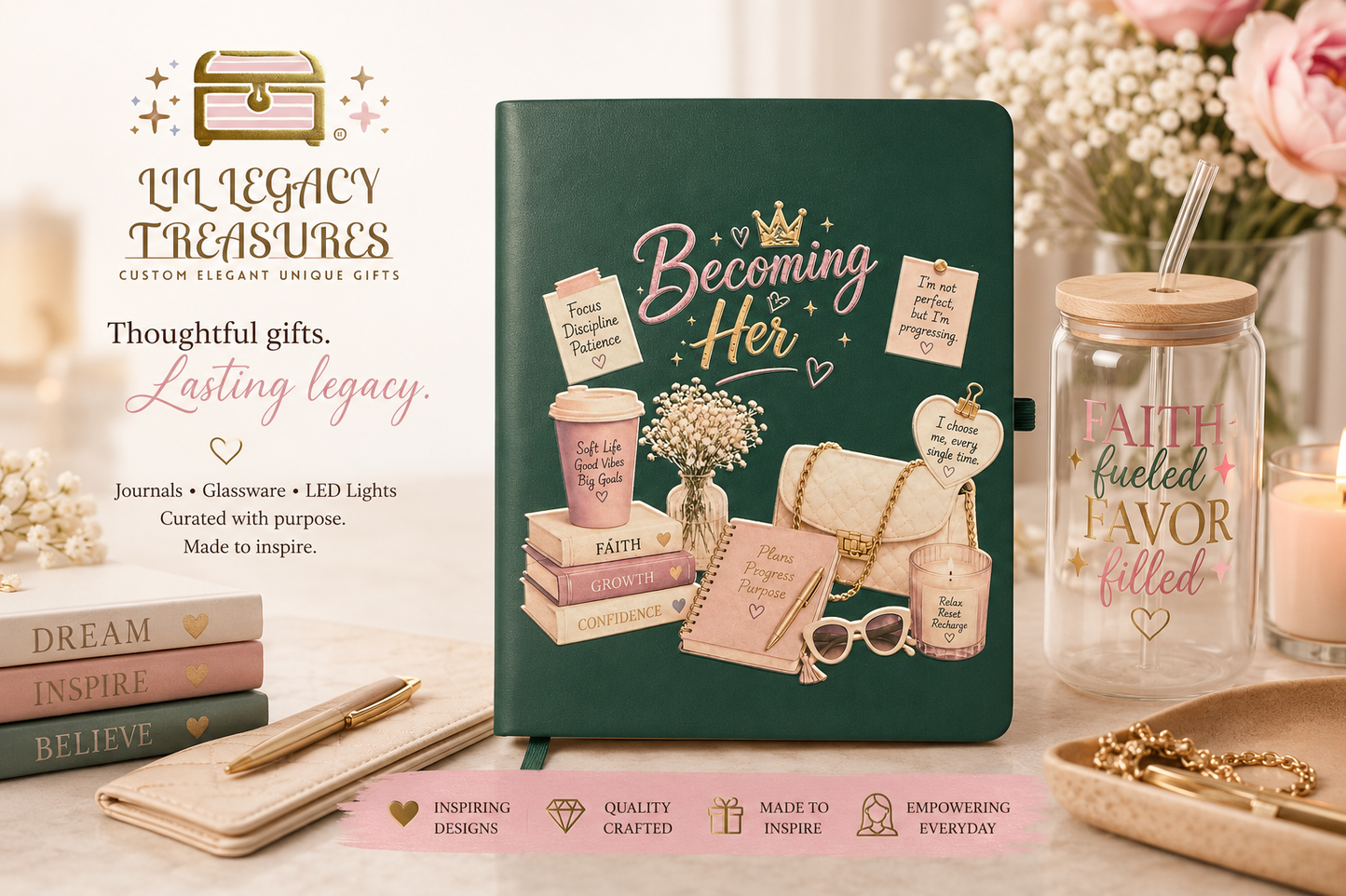 Becoming Her Journal | Inspirational Hardcover Journal for Women