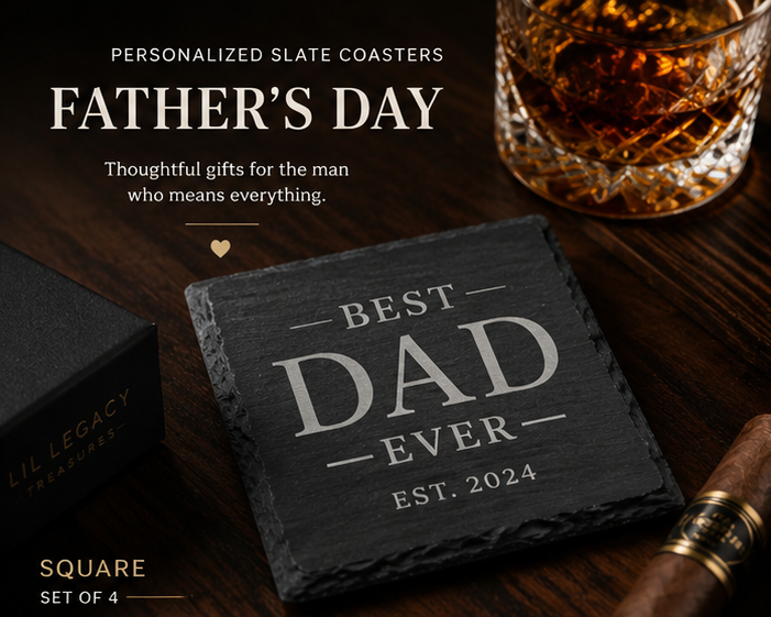 Legacy Luxe Personalized Slate Coaster Set for Dad | Father’s Day Gift