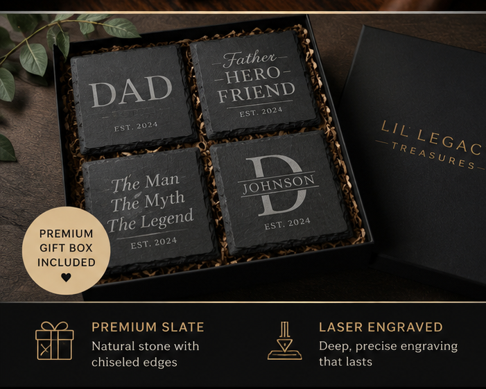 Legacy Luxe Personalized Slate Coaster Set for Dad | Father’s Day Gift
