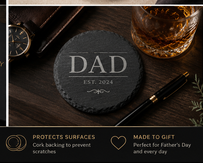 Legacy Luxe Personalized Slate Coaster Set for Dad | Father’s Day Gift