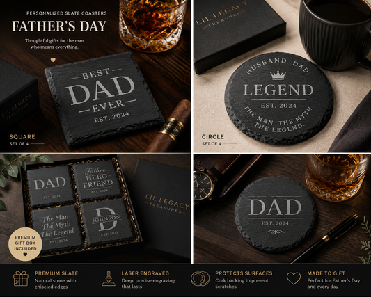 Legacy Luxe Personalized Slate Coaster Set for Dad | Father’s Day Gift