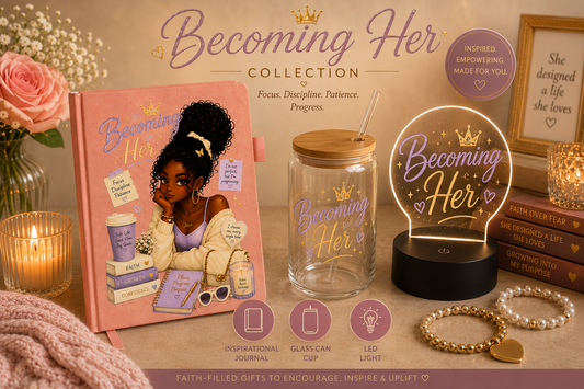 Becoming Her Collection | Inspirational Journal, Glass Can & LED Light Gift Set