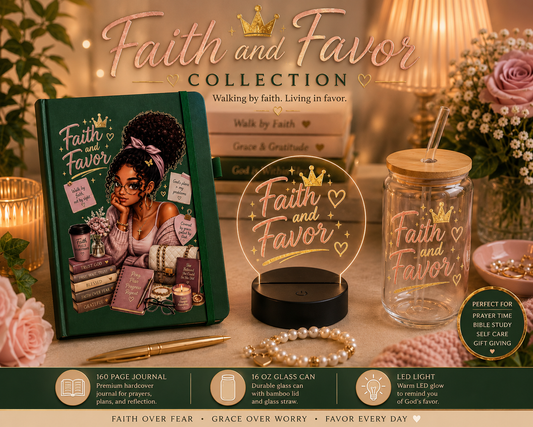 Faith and Favor Gift Bundle | Prayer Journal, Glass Can & LED Light