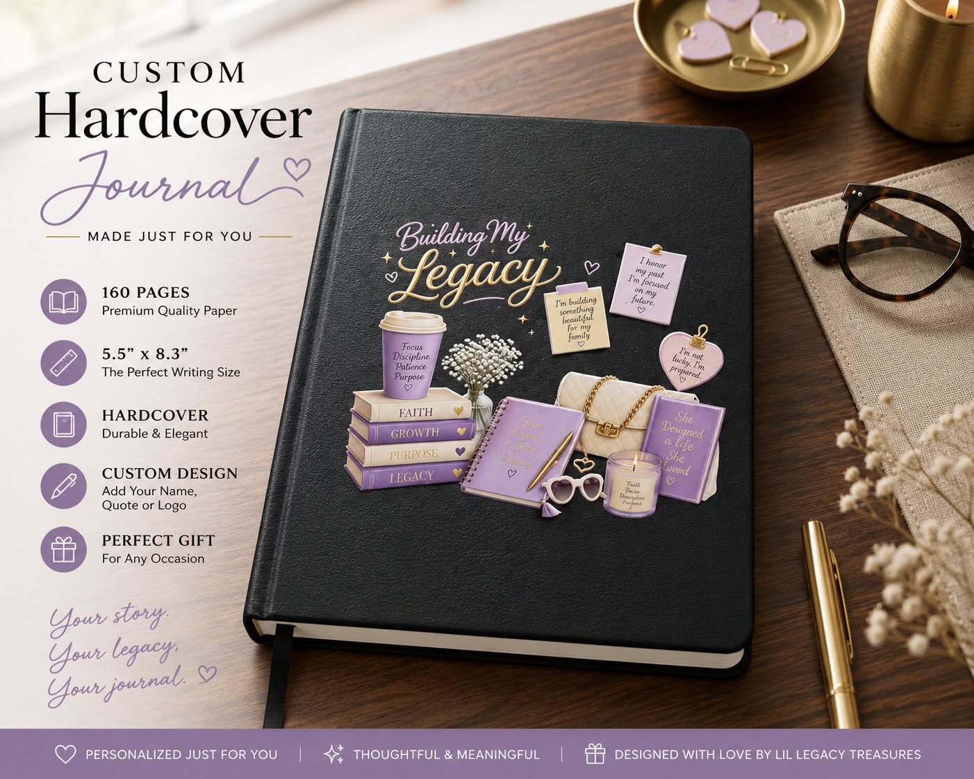 Custom Hardcover Journal | Personalized 160-Page Notebook | 5.5” x 8.3” Gift Journal | Custom Name & Design 3D UV Printed