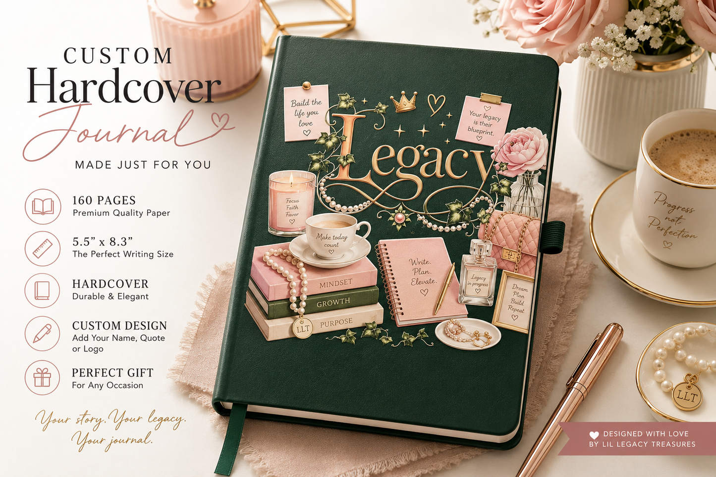 Custom Hardcover Journal | Personalized 160-Page Notebook | 5.5” x 8.3” Gift Journal | Custom Name & Design 3D UV Printed