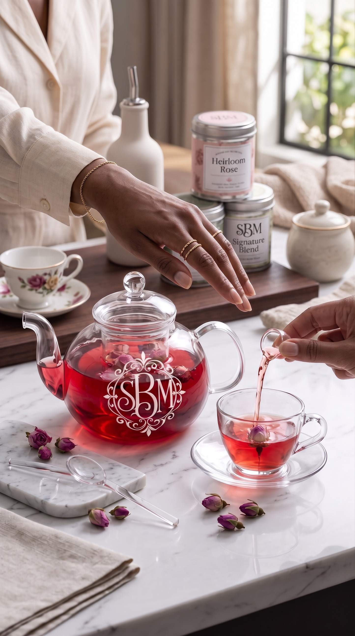 Personalized Glass Tea Set with Teapot, Warmer & 4 Cups