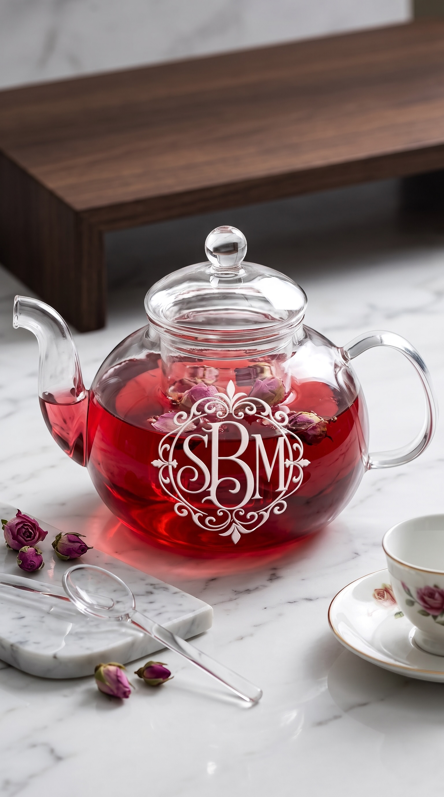 Personalized Glass Tea Set with Teapot, Warmer & 4 Cups