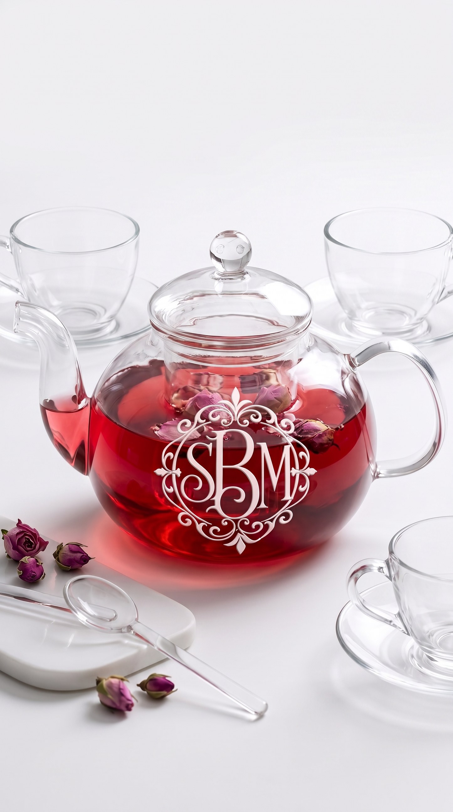 Personalized Glass Tea Set with Teapot, Warmer & 4 Cups