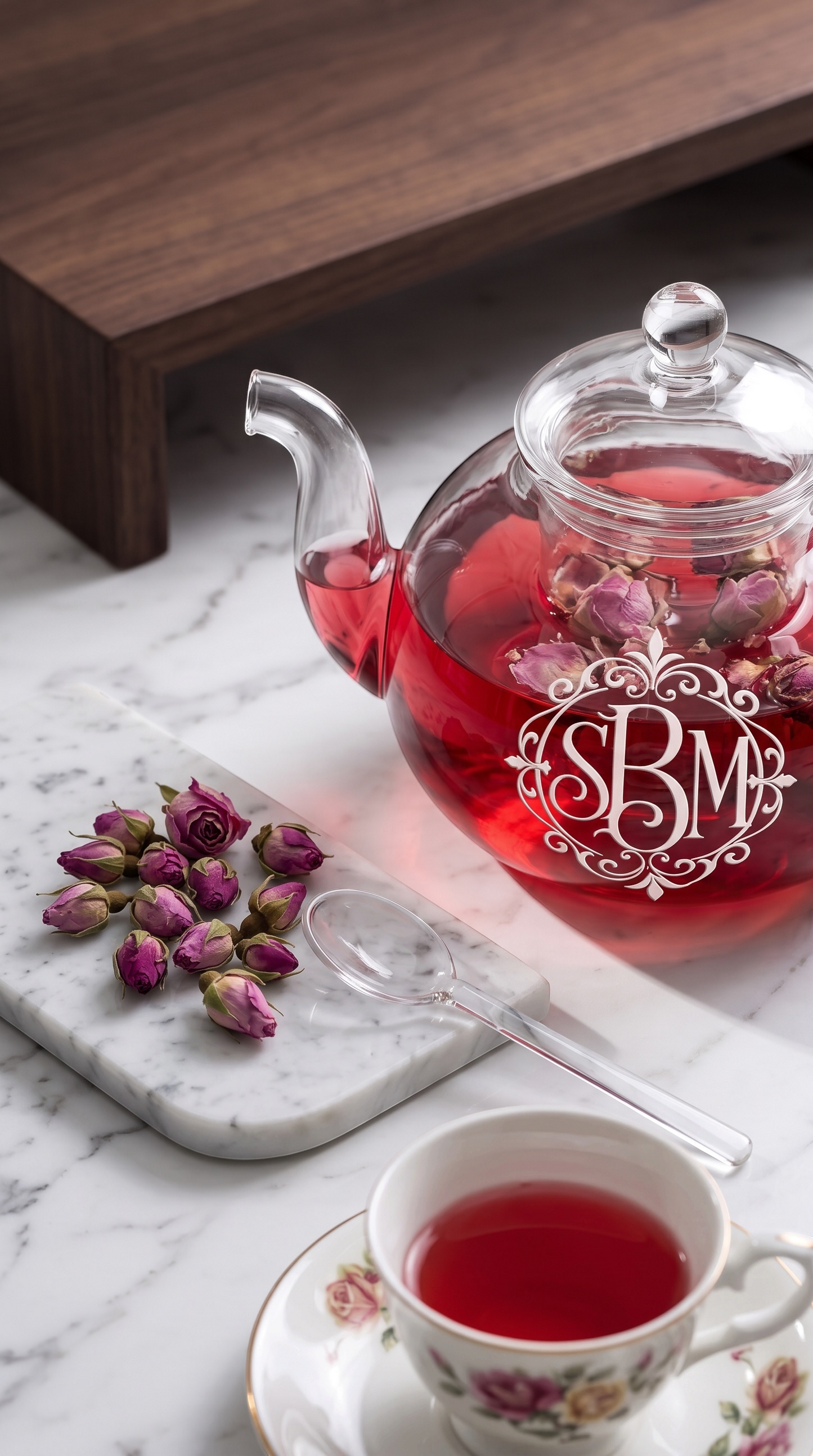 Personalized Glass Tea Set with Teapot, Warmer & 4 Cups