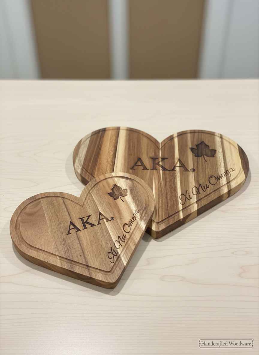 Medium custom heart charcuterie board with engraved lettering and decorative design.